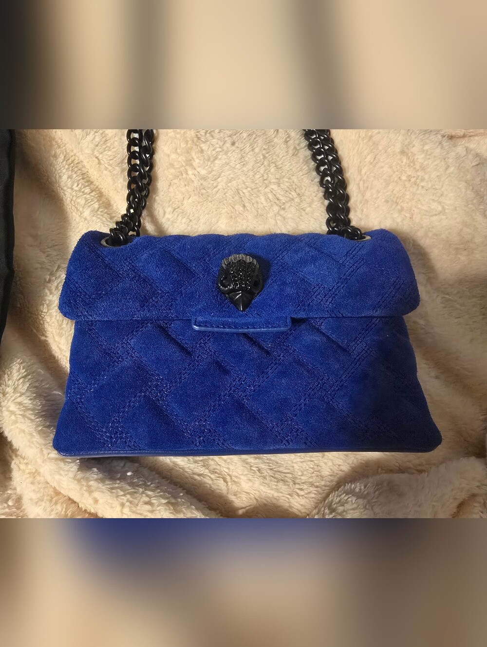 Kurt Geiger Royal Blue Quilted Shoulder Bag with Black Chain - Picture 2 of 4